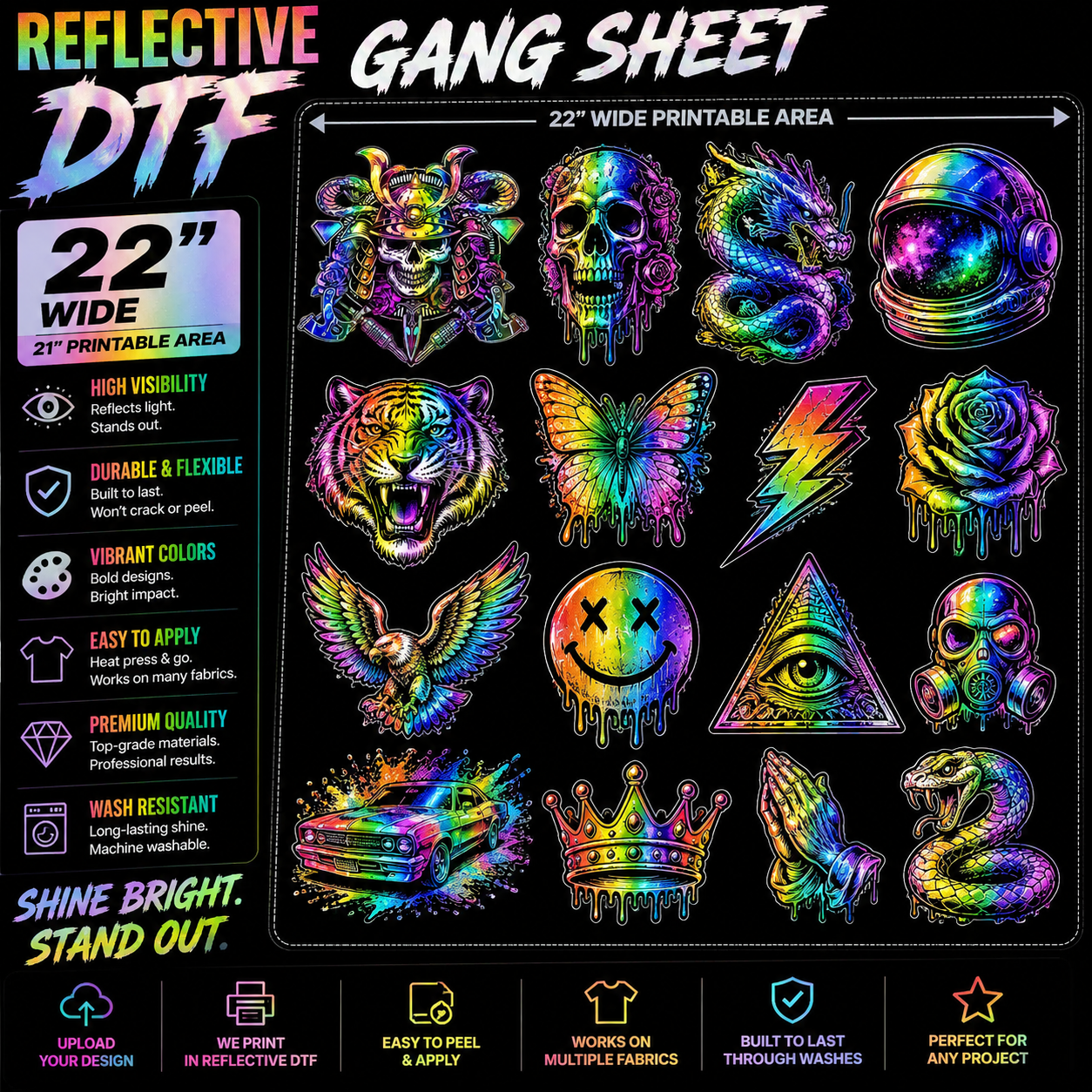 Ameriflex Reflective DTF Gang Sheet Upload 22"