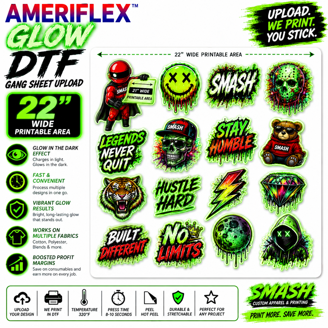 Ameriflex Glow DTF Gang Sheet Upload 22"