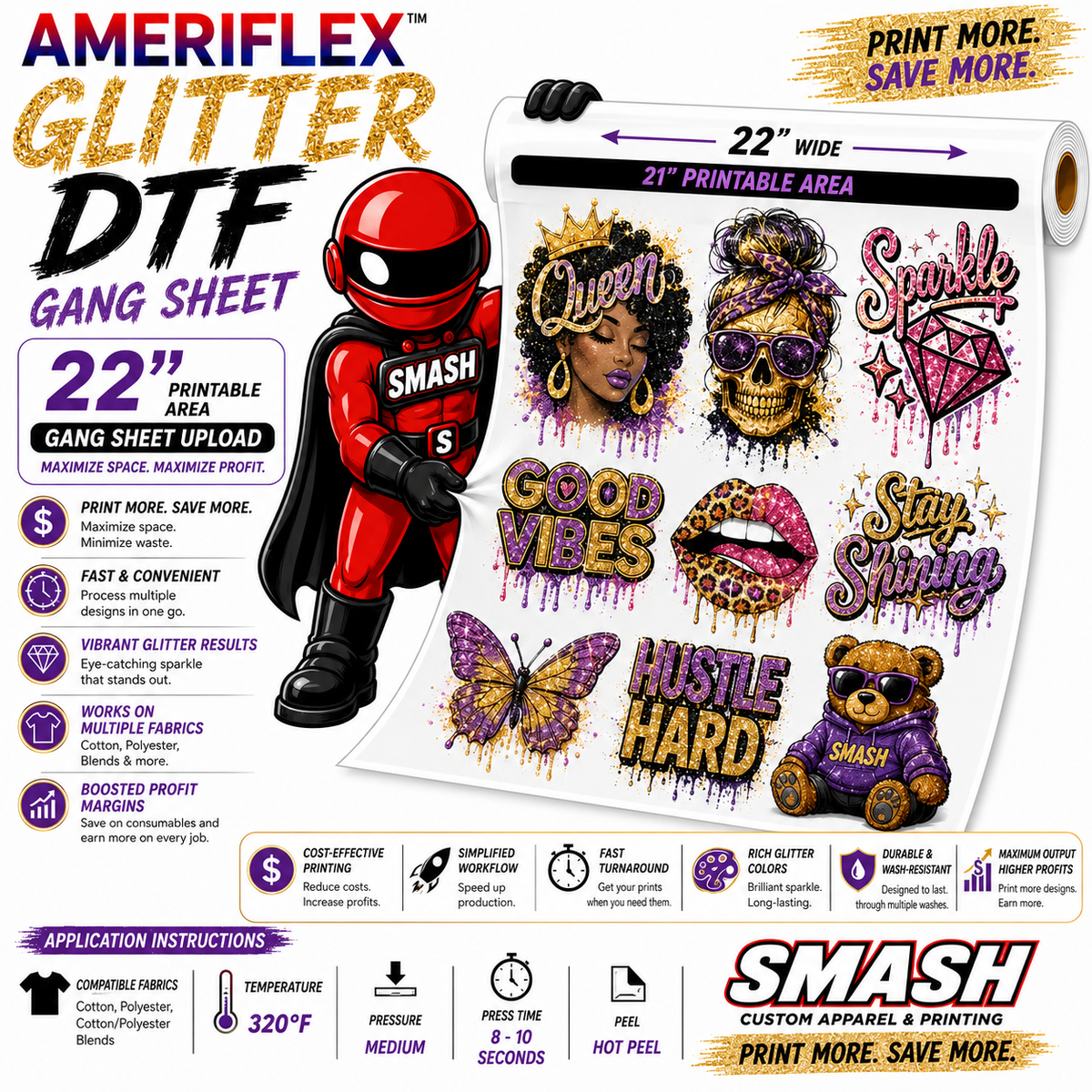 Ameriflex Glitter DTF Gang Sheet Upload 22"