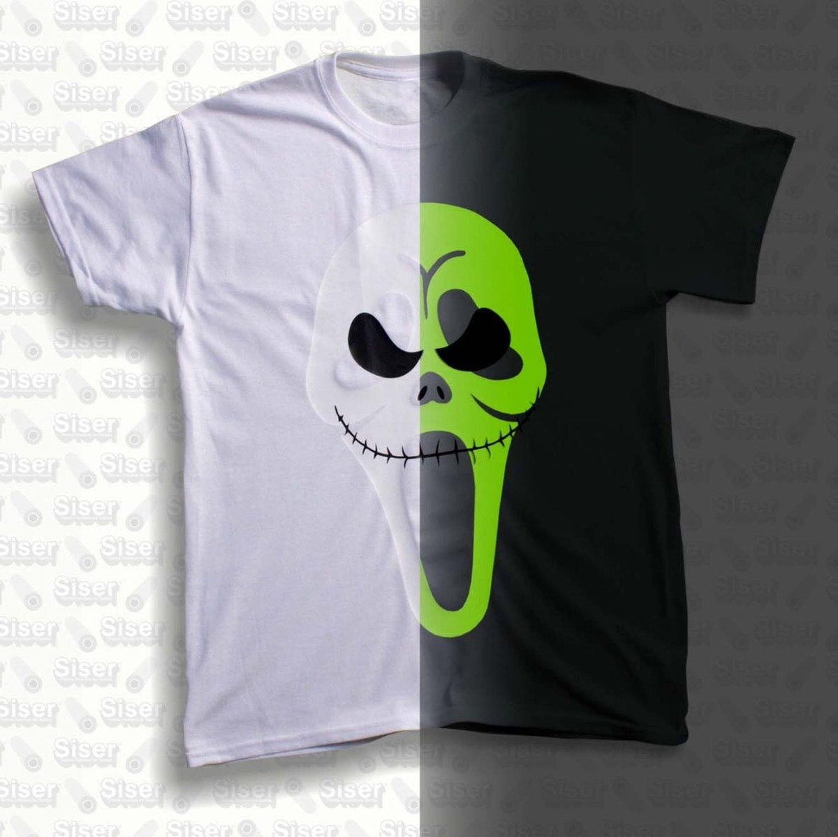 Siser EasyWeed Glow in the Dark skeleton design glowing in the dark
