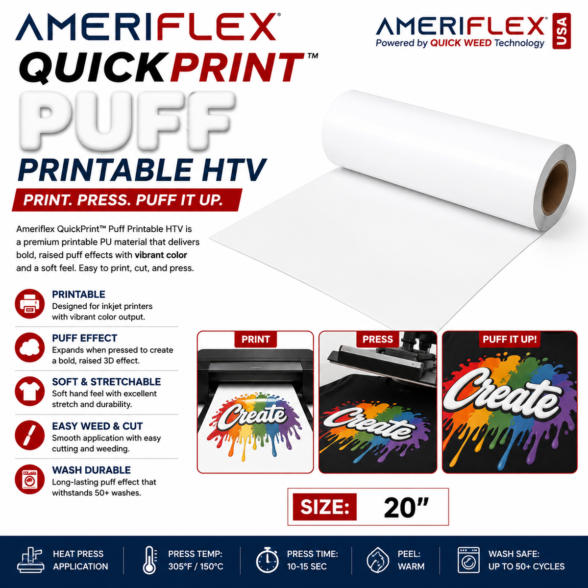 AmeriFLEX QuickPrint Printable Puff HTV 20 inch