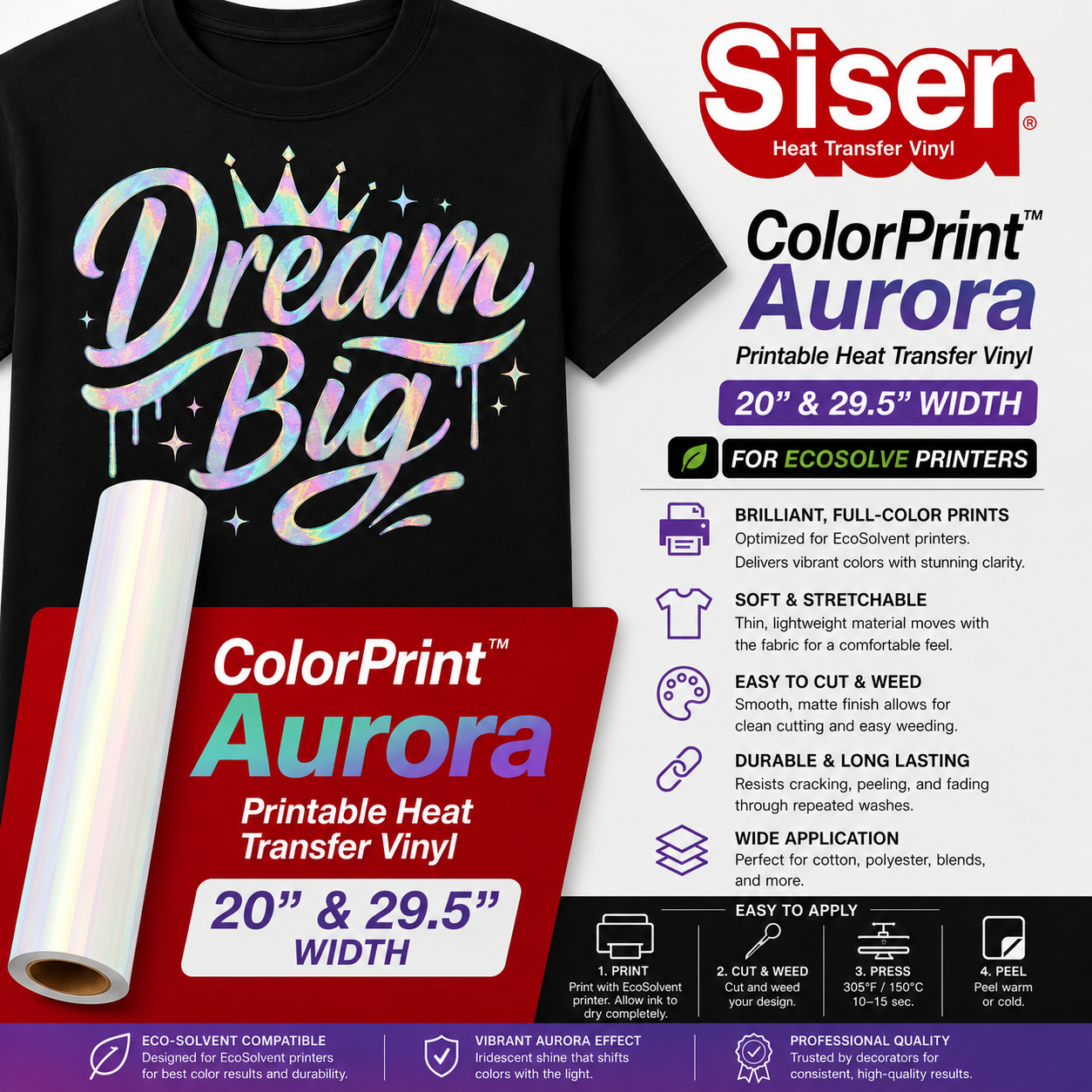 Siser® ColorPrint™ Aurora Printable PU Heat Transfer Vinyl