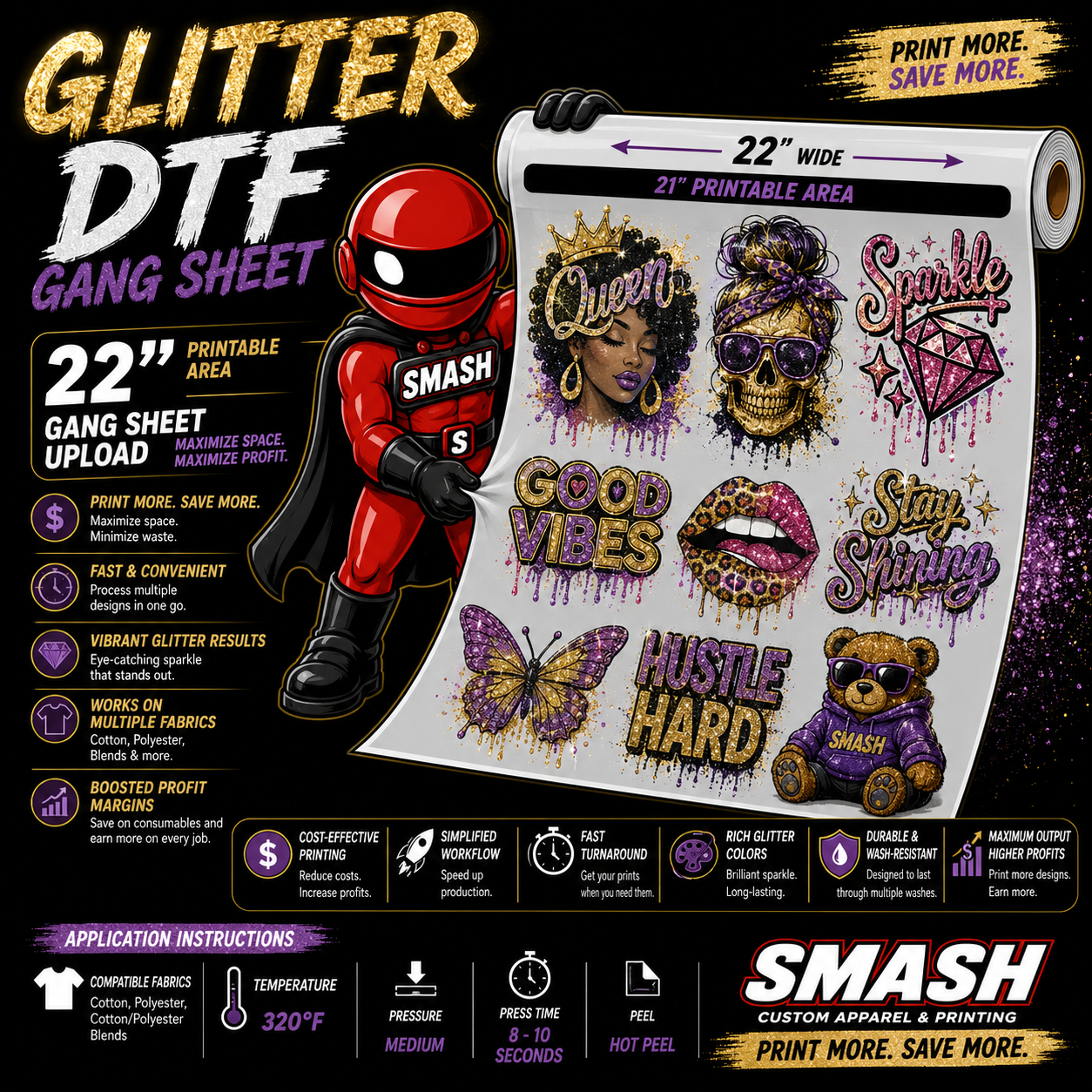 Ameriflex Glitter DTF Gang Sheet Upload 22"