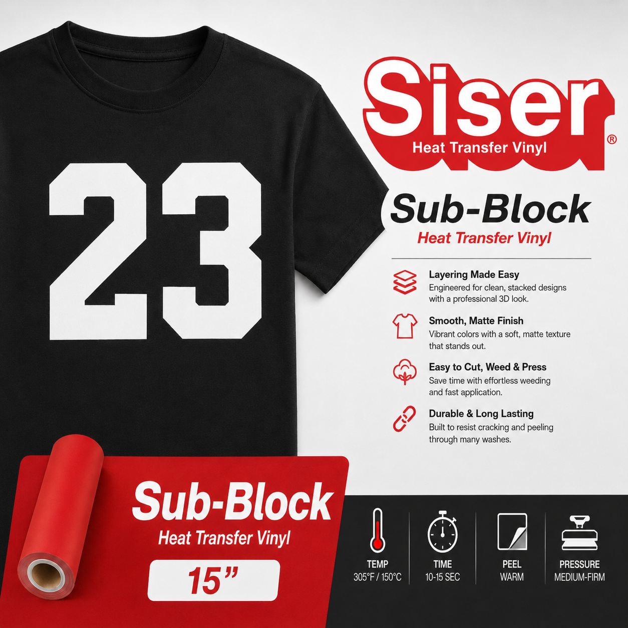 Siser EasyWeed Sub Block dye-blocking heat transfer vinyl 15 inch roll