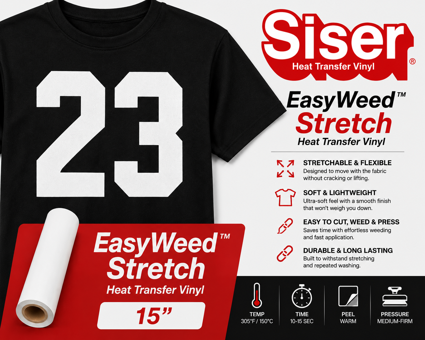 Siser EasyWeed Stretch heat transfer vinyl color range