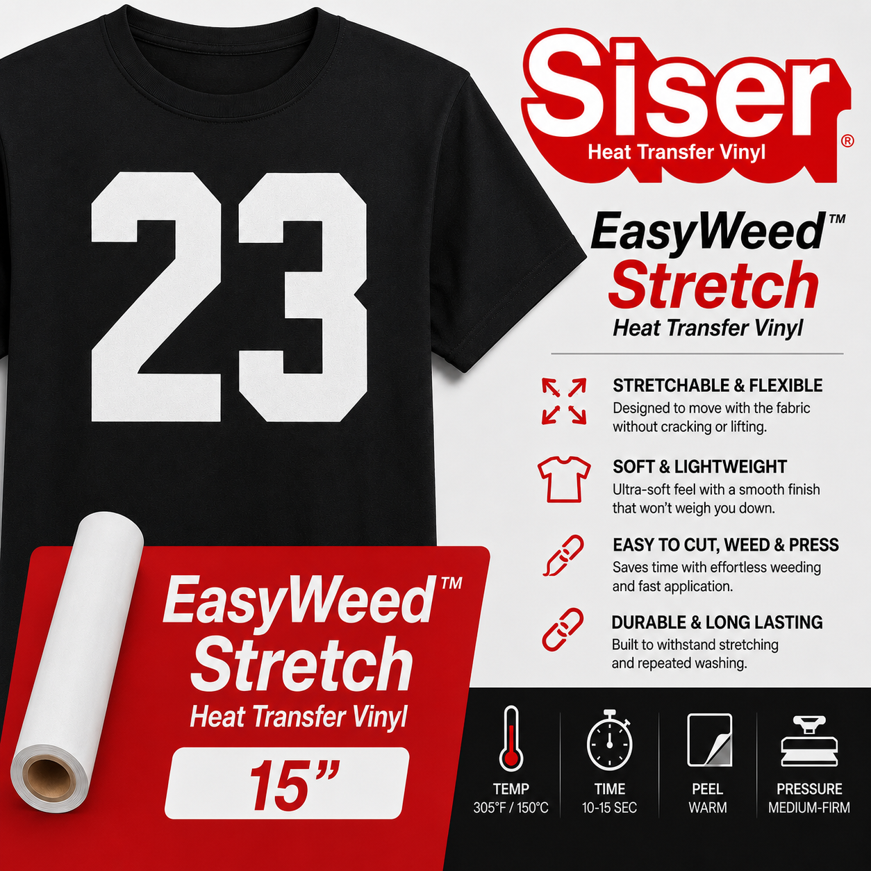 Siser EasyWeed Stretch heat transfer vinyl 15 inch roll