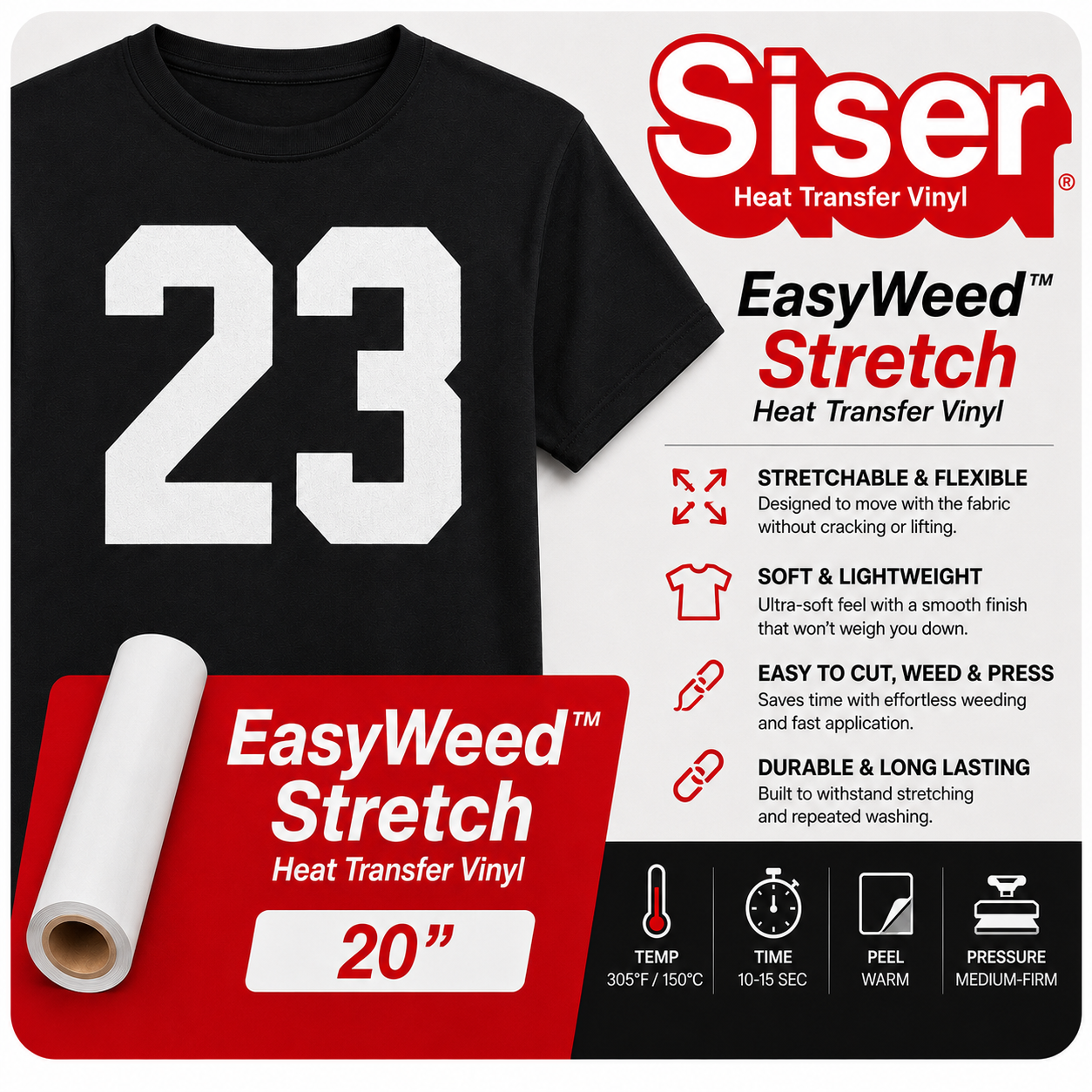 Siser EasyWeed Stretch heat transfer vinyl 20 inch roll