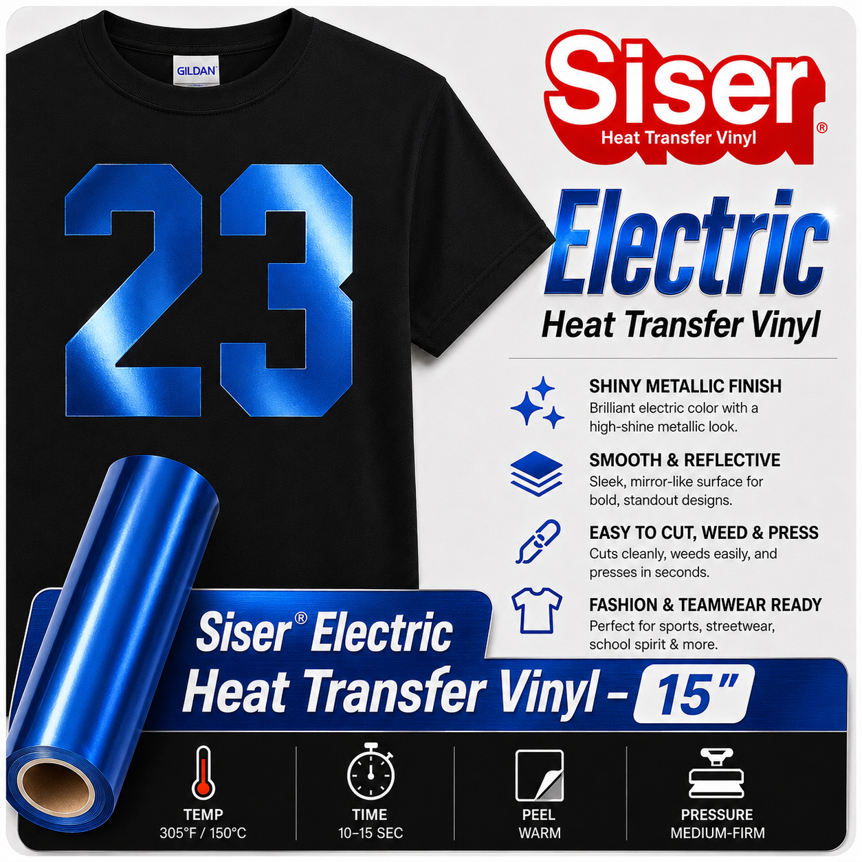 Siser EasyWeed Electric metallic heat transfer vinyl 15 inch roll