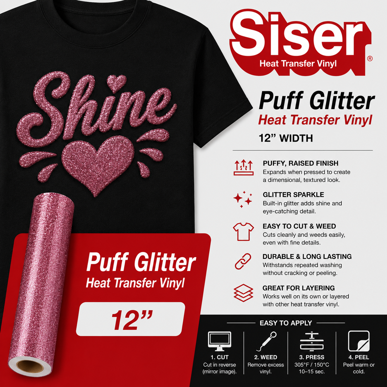 Siser Puff Glitter heat transfer vinyl 12 inch