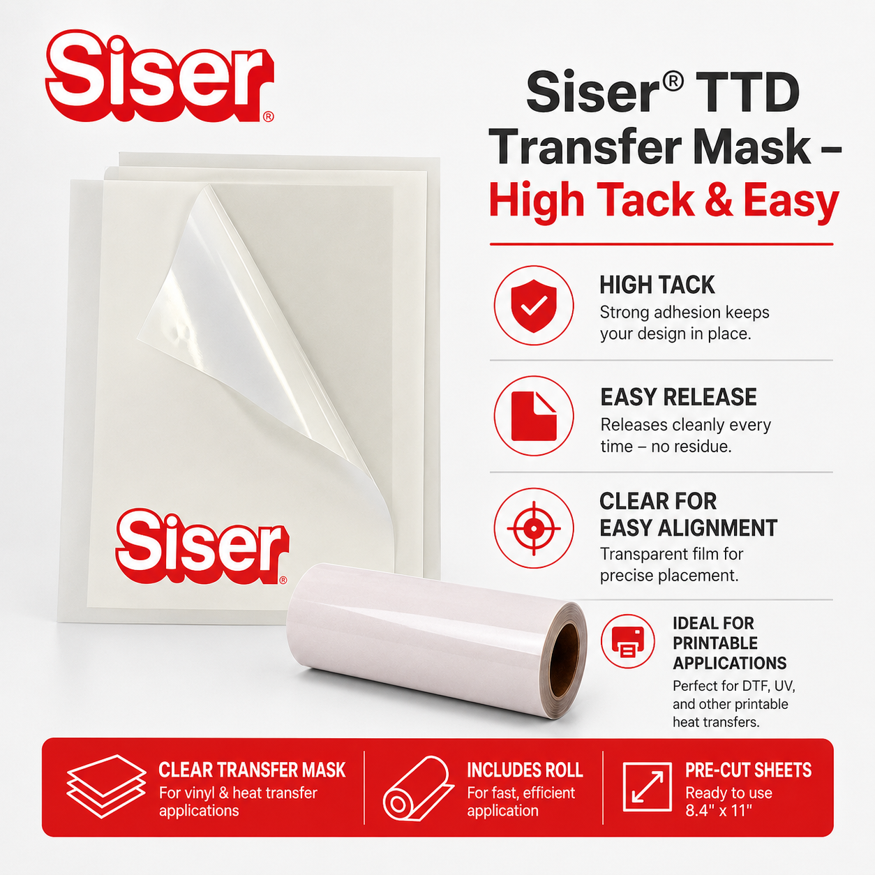 Siser TTD Transfer Mask high tack and easy tack rolls