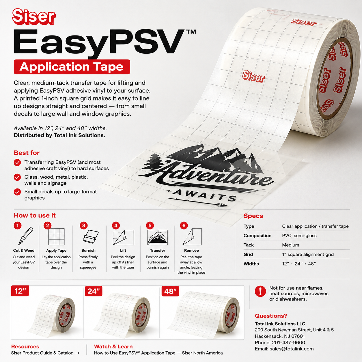 Siser® EasyPSV™ Application Tape – 12" / 24" / 48"