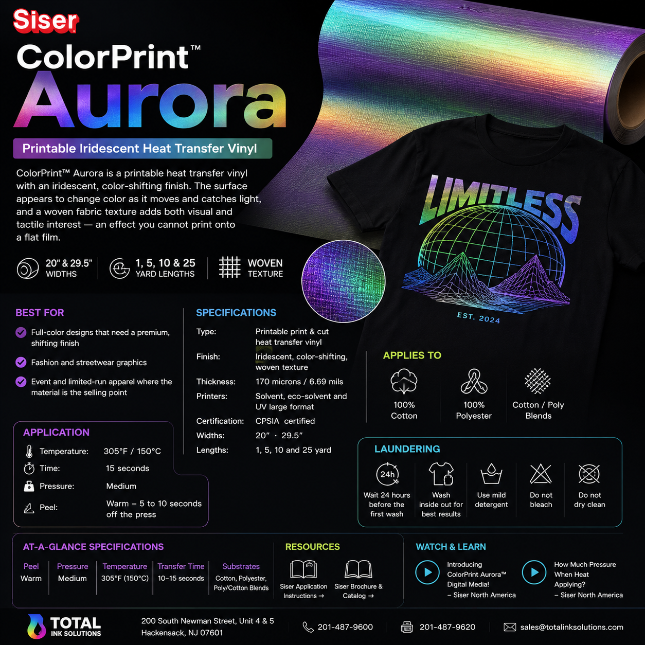 Siser® ColorPrint™ Aurora Printable PU Heat Transfer Vinyl