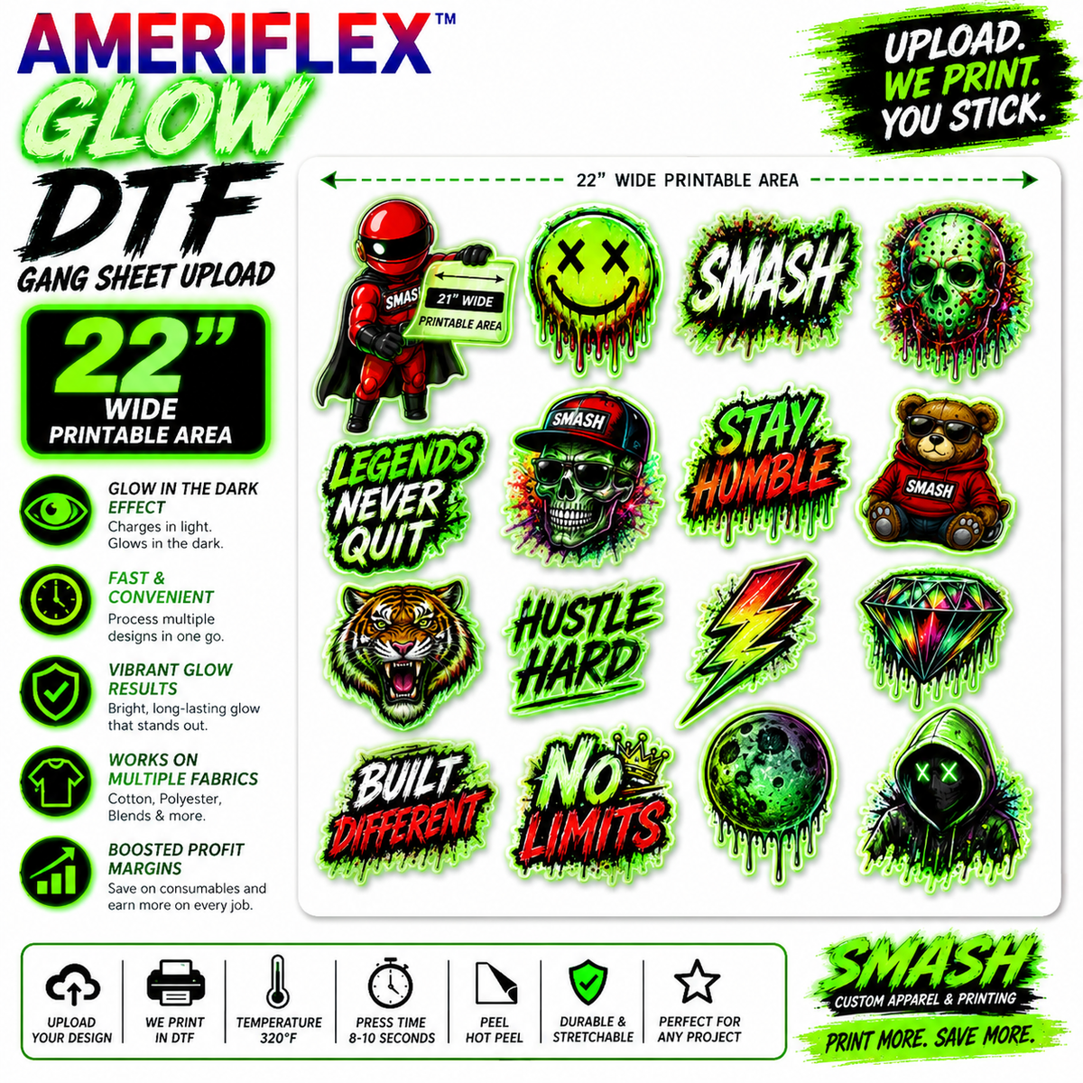 Ameriflex Glow DTF Gang Sheet Upload 22"