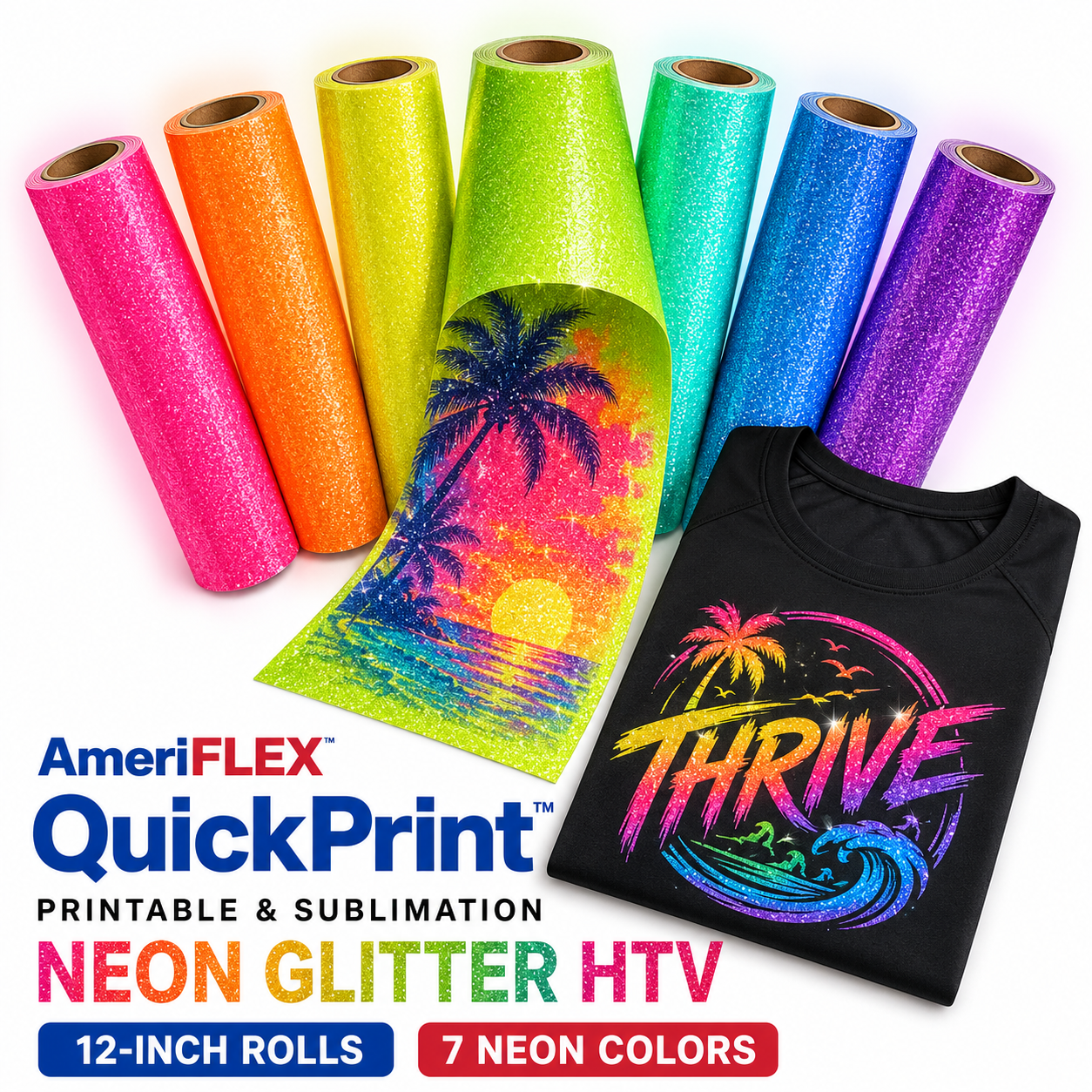 QuickPrint™ Printable & Sublimation Neon Glitter Heat Transfer Vinyl