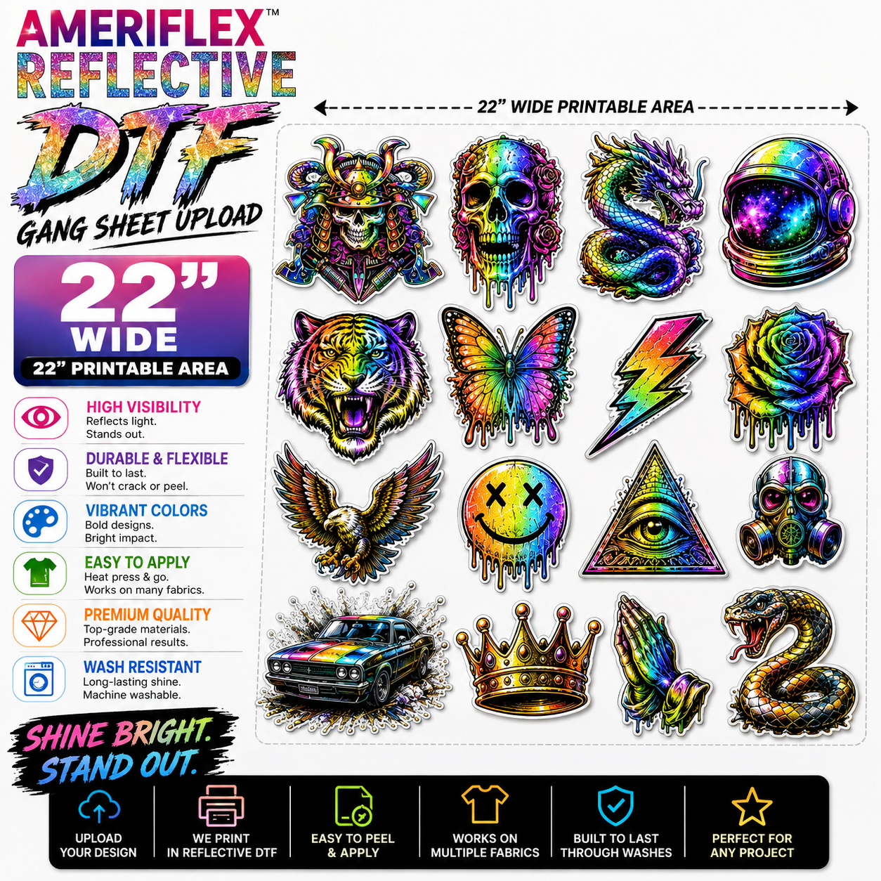 Ameriflex Reflective DTF Gang Sheet Upload 22"