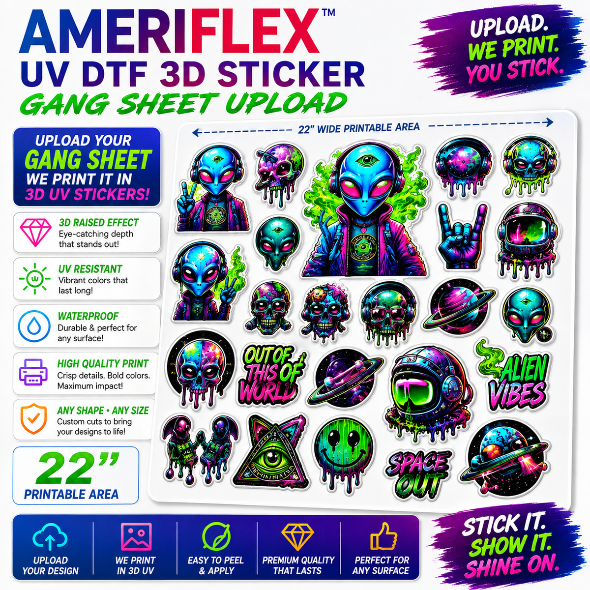 Ameriflex UV DTF 3D Sticker Gang Sheet Upload