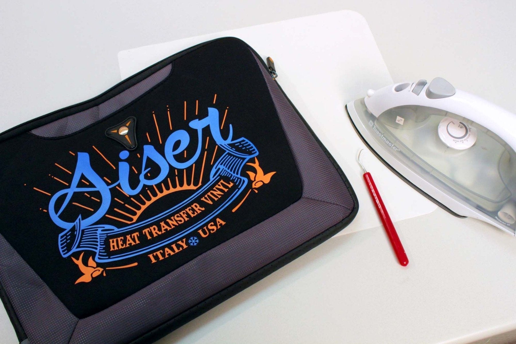 Siser EasyWeed Extra Nylon design pressed on a nylon laptop case
