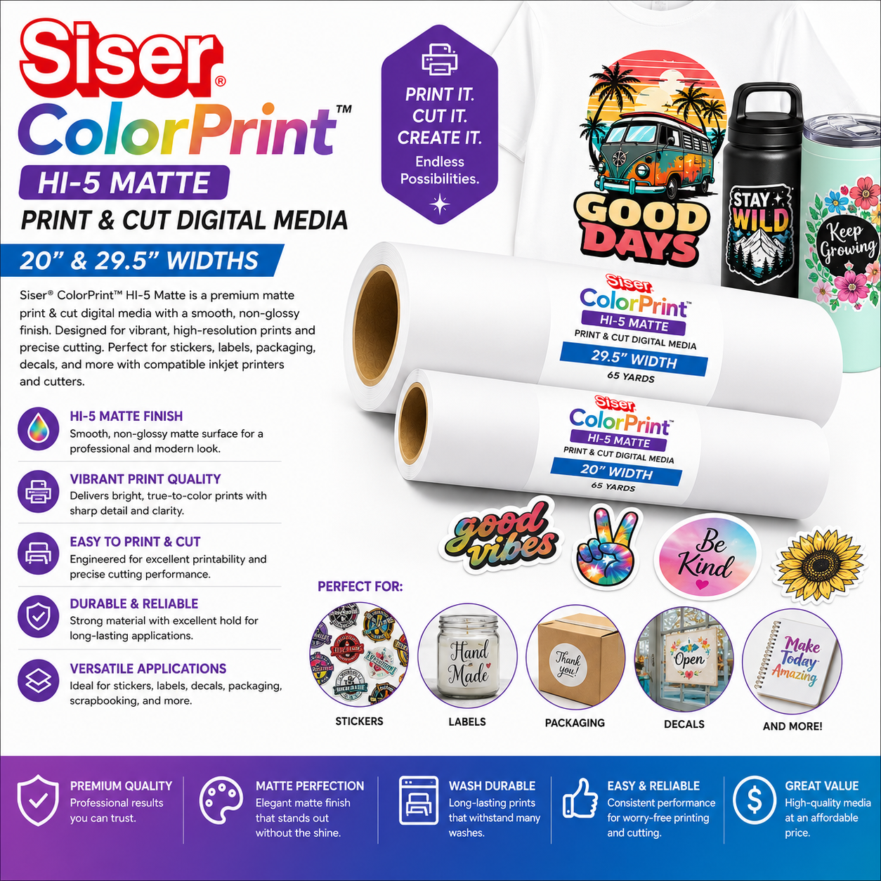 Siser® ColorPrint™ HI-5 Matte Print & Cut Digital Media – 20" & 29.5"