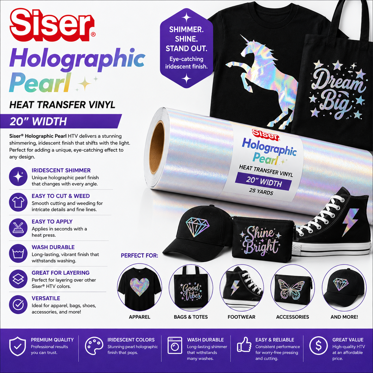 Siser® Holographic Pearl Heat Transfer Vinyl – 18"